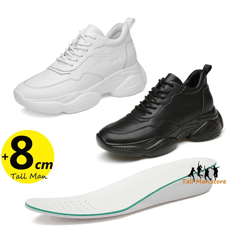 Booster Shoes  Men Elevator  SneakersHeight Increase Insole 8cm for Men White  Black Plus Size  36-44