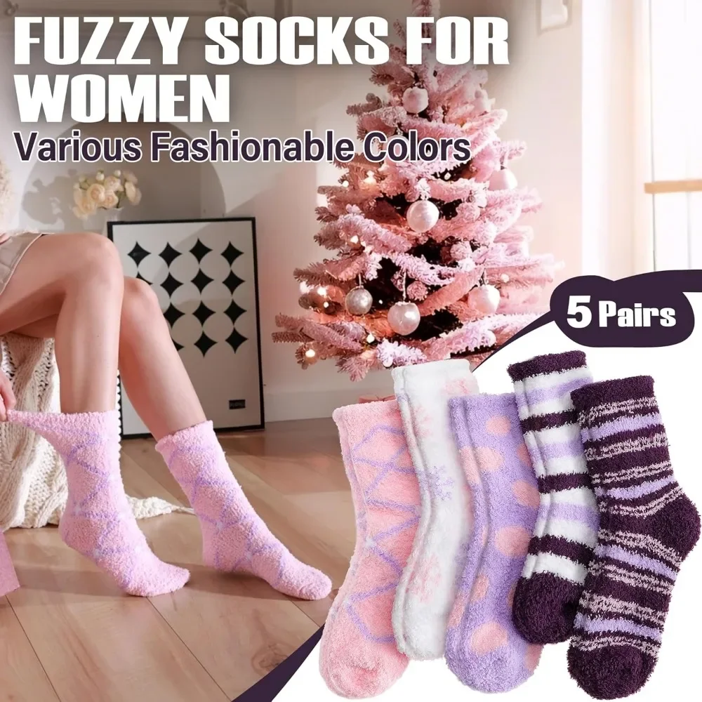Meias femininas fuzzy chinelo – inverno fofo e confortável cabine quente para casa