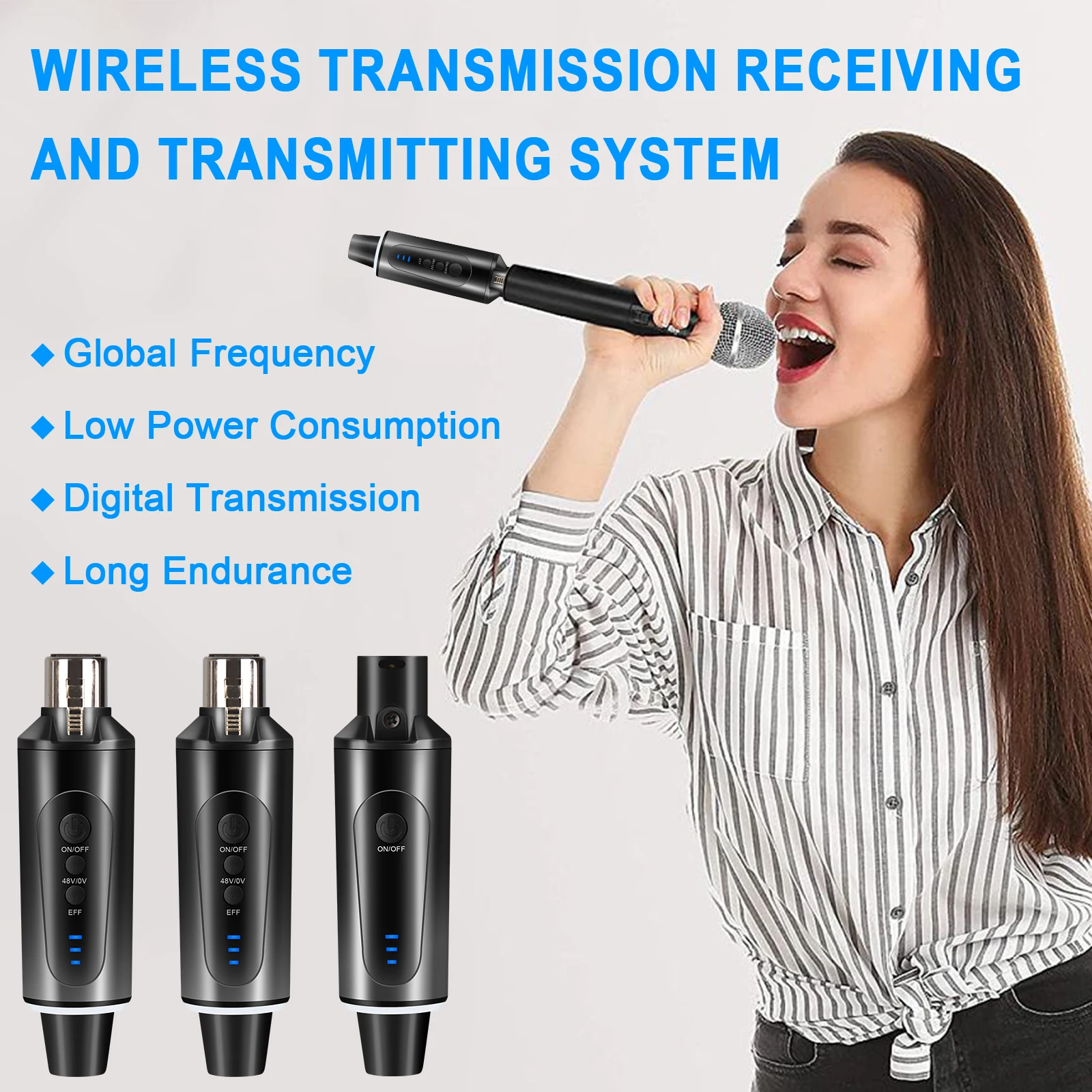 Wireless Microphone System XLR Mic Converter Adapter 2.4GHz Automatic Transmitter Setup For Condenser Dynamic Mic