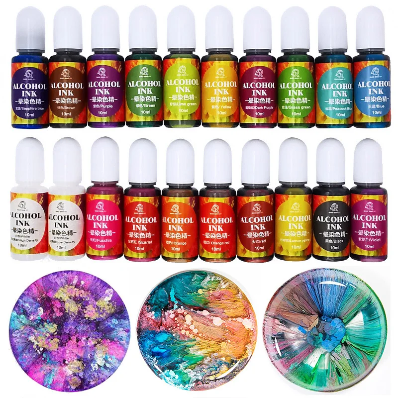 24Colors 10ml Alcohol Ink Set for AB Epoxy Resin Kit Diffusion Pigment Liquid Colorant DIY Resin Mold Jewelry Making Accessories