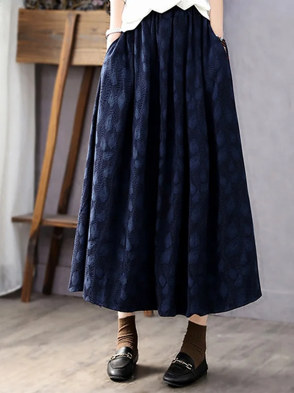 

Artistic Cotton Linen A-Line Skirt Slimming Midi Skirt Vintage Embroidery Versatile f-length Women's plus Size Skirt