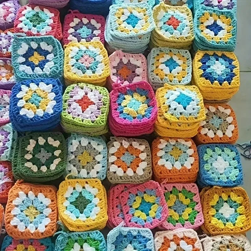 mix colors handmade crochet doilies suit square flower piece clothing pocket coaster bag tablecloth diy jewelry - view 4
