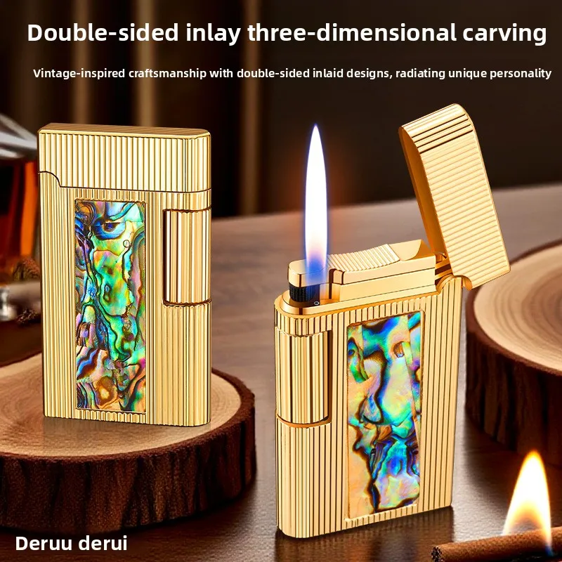 

Derui Double-sided Carved Inlaid Side-sliding Loud Sound Inflatable Lighter High-end Men's Light Luxury Gift Lighter