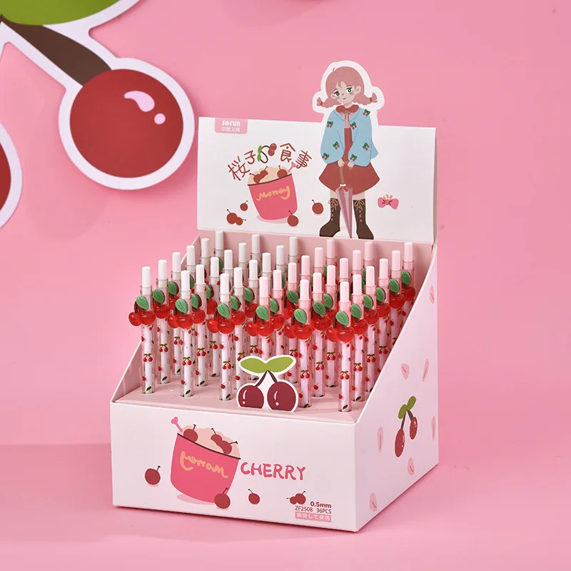 36PCS  Cherry army series cartoon fashion stationery pen Cherry students press Rollerball pen office supplies