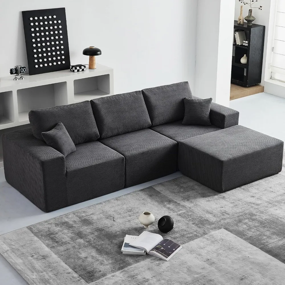 

108" Cloud Sectional Couch, Modular Sectional Sofa with L-Shaped Chaise, Modern Plush Corduroy Couch for Living Room Bedroom, N