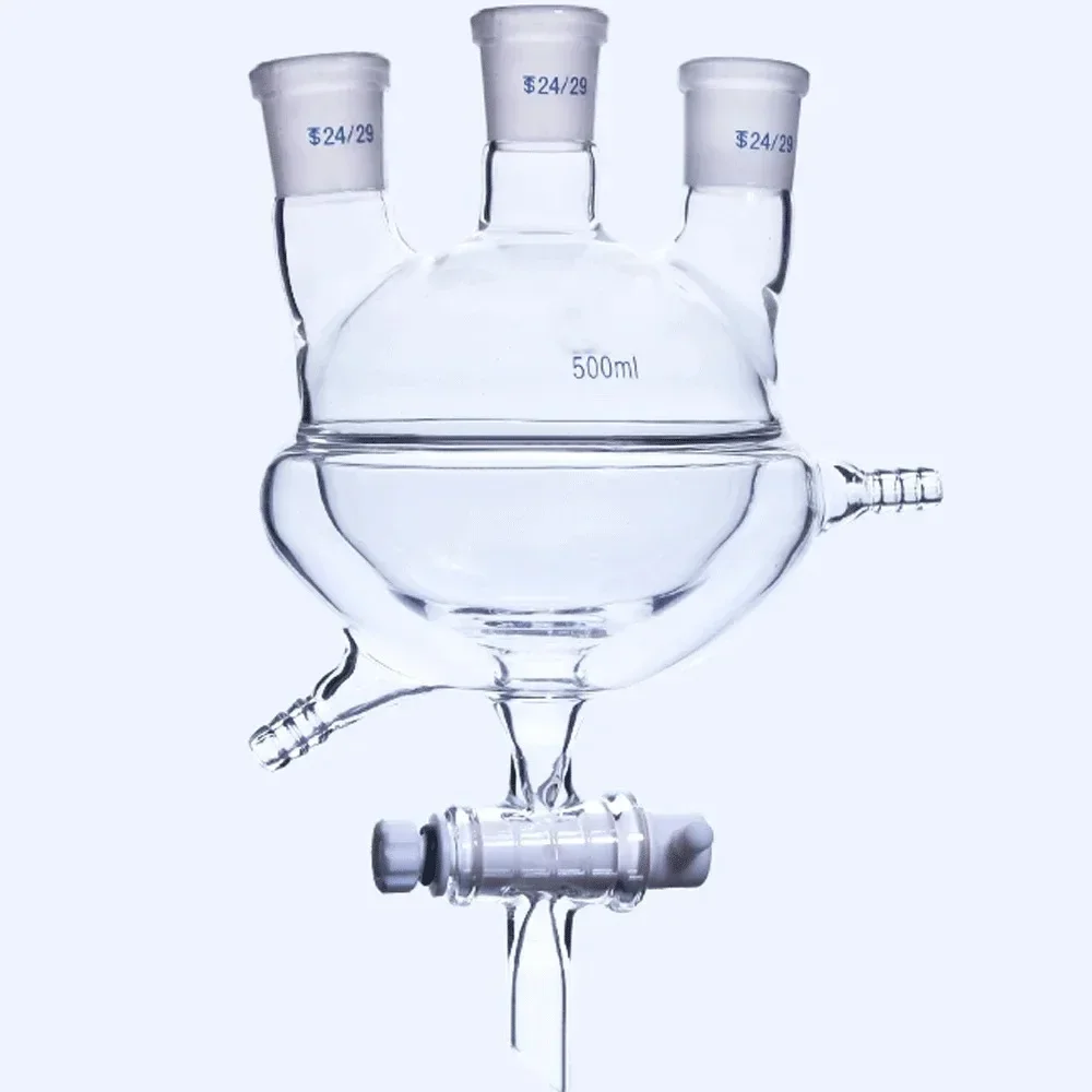 

500ml 1000ml 24/29 29/32 Joint Boro. Glass 3 Necks Jacket Jacket Double Layer Reaction Bottle PTFE Discharge Valve Lab Glassware