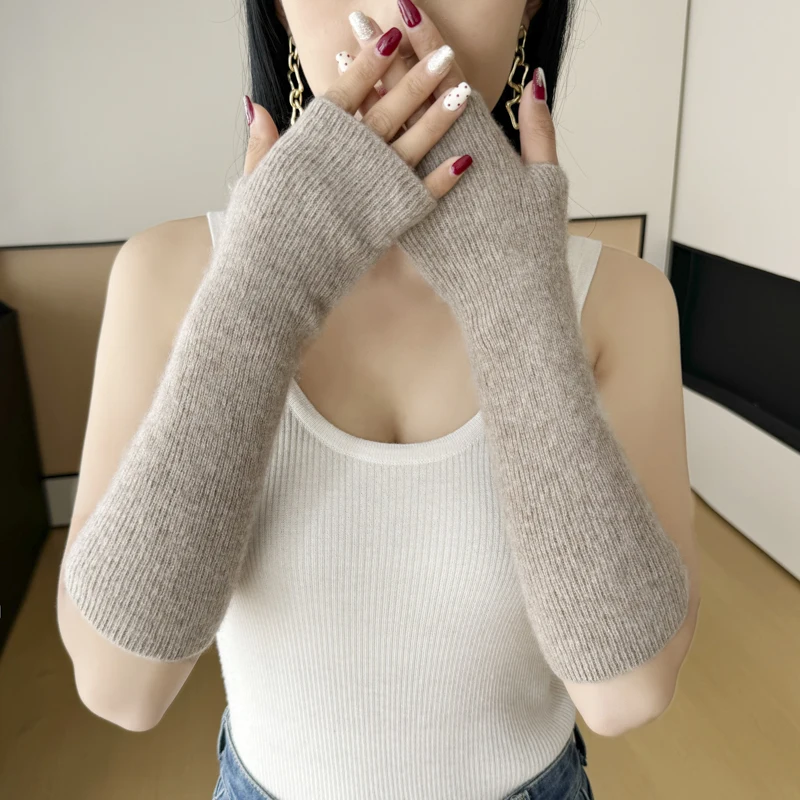 

MVLYFLRT женские высококачественные кашемировые рукава, вязаные теплые перчатки, уютные чехлы на рукава для холодной погоды, перчатки с половиной пальца