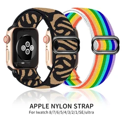 Leopard Grain Strap for Apple Watch Bands 44mm 40mm 45mm 41mm 38mm 42mm 49mm Elastic Nylon Bracelet iWatch Series 7 Ultra 8/3/4