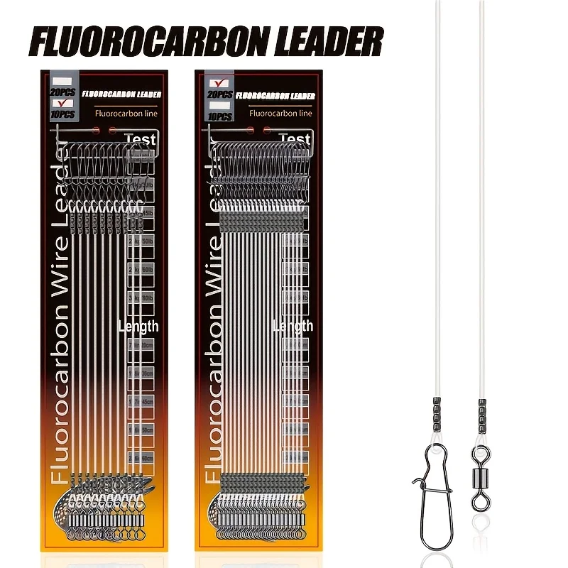 10/20PCS Ligne de pêche en fluorocarbone, ligne en fibre de carbone avec mousqueton pivotant, équipement de pêche pour eau salée et eau douce
