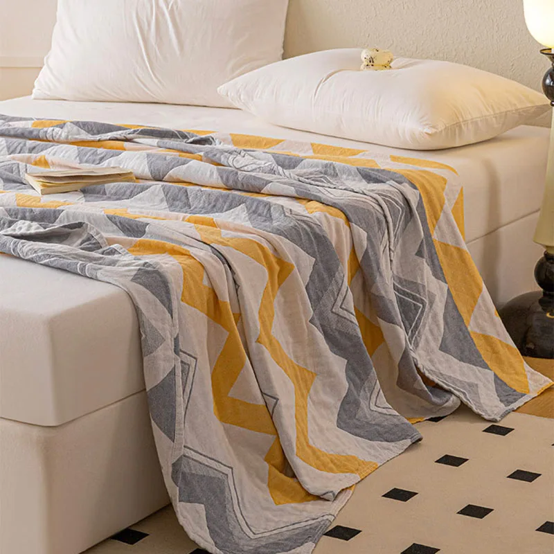 Class-A 100% Cotton Gauze Towel Quilt Retro Printed Single Double Nap Blanket Luxury Office Student Dorm Air Conditioning Quilt