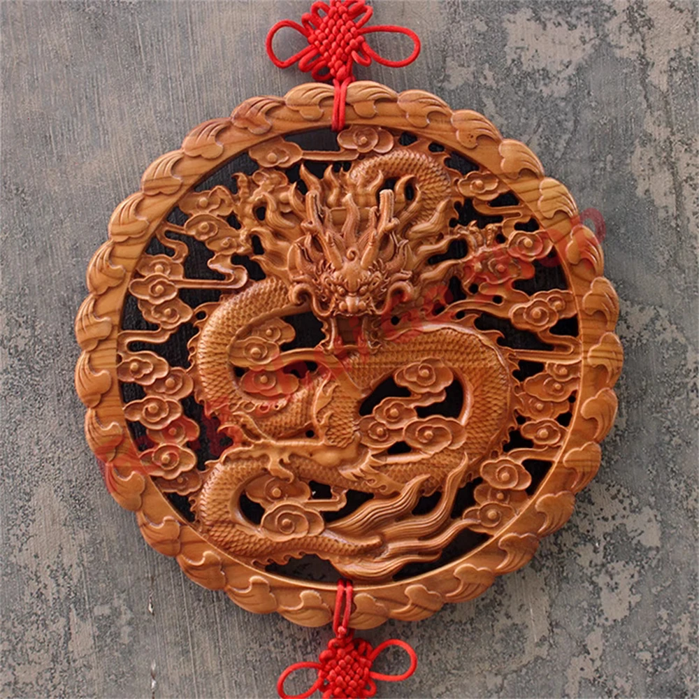 

Authentic peach wood carved dragon, dragon god hanging plate, home Chinese wall decoration, living room porch decoration