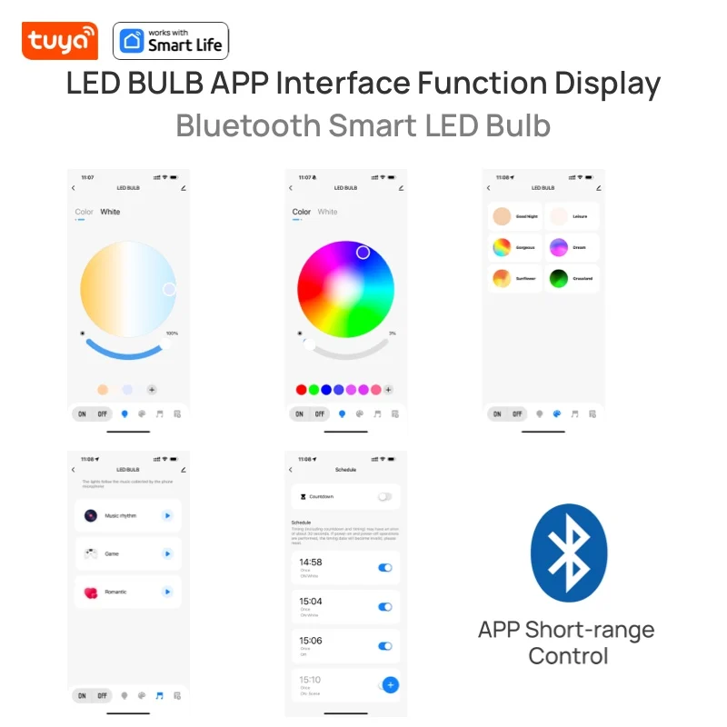AC220V 9W E27 Bluetooth Smart LED Lampadina Tuya Smart Life App Controllo remoto Cambia colore Funzione di temporizzazione Dimmerabile Arredamento della stanza