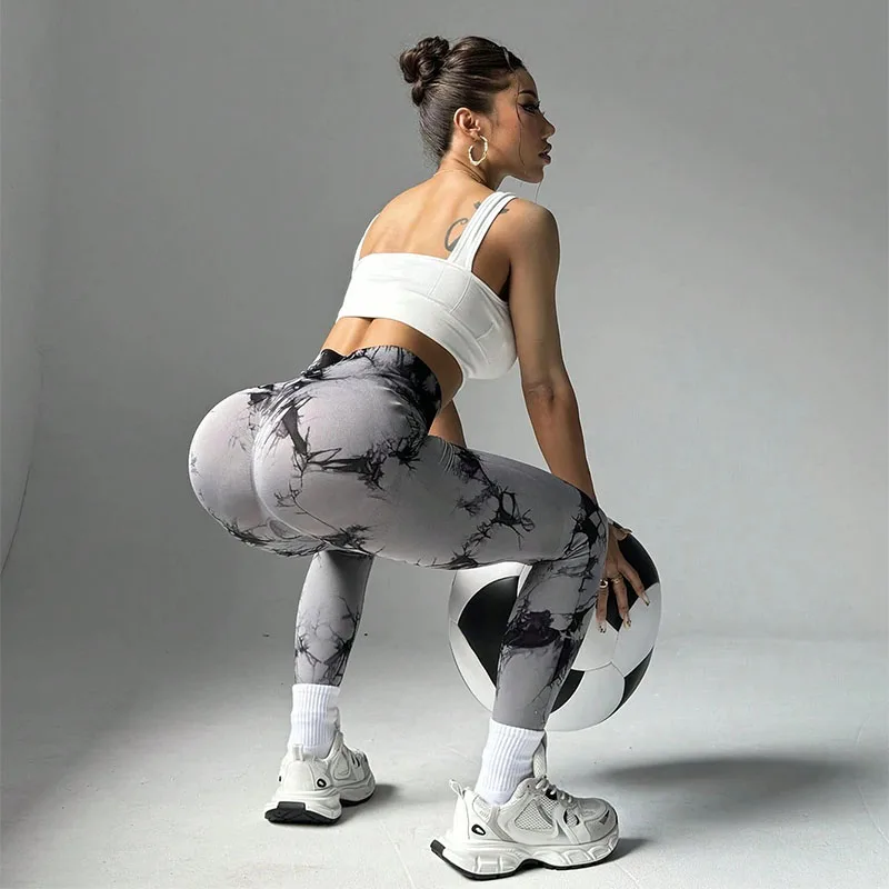 

Fashionable new seamless fitness leggings with hip lifting, tie dye yoga pants, women's abdominal high waisted sports pants