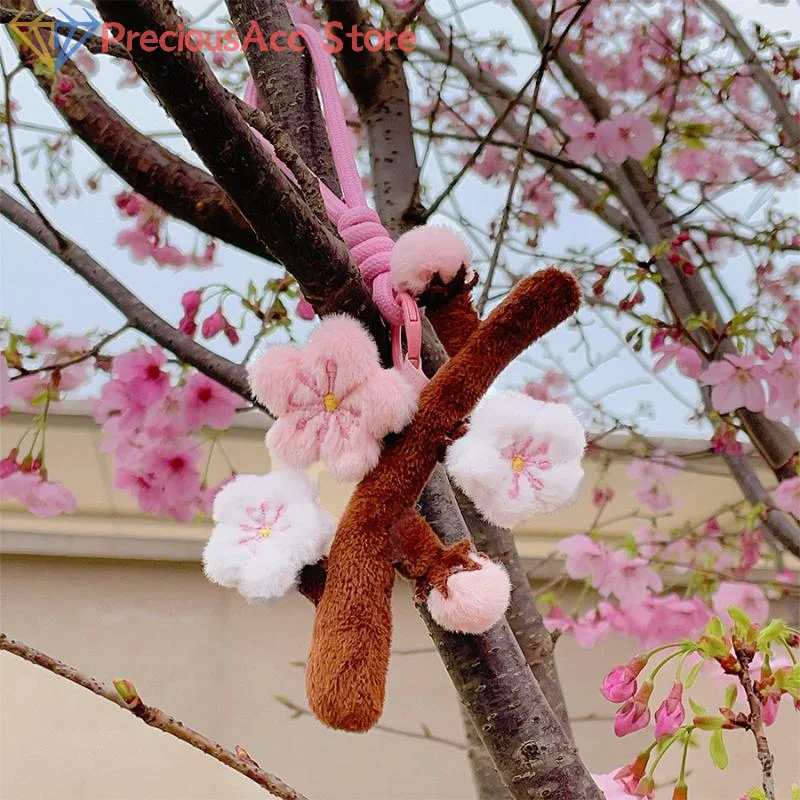Cherry Blossom Deer Plush Keychain Soft Flower Doll Pendant Backpack Charm Gift Decoration