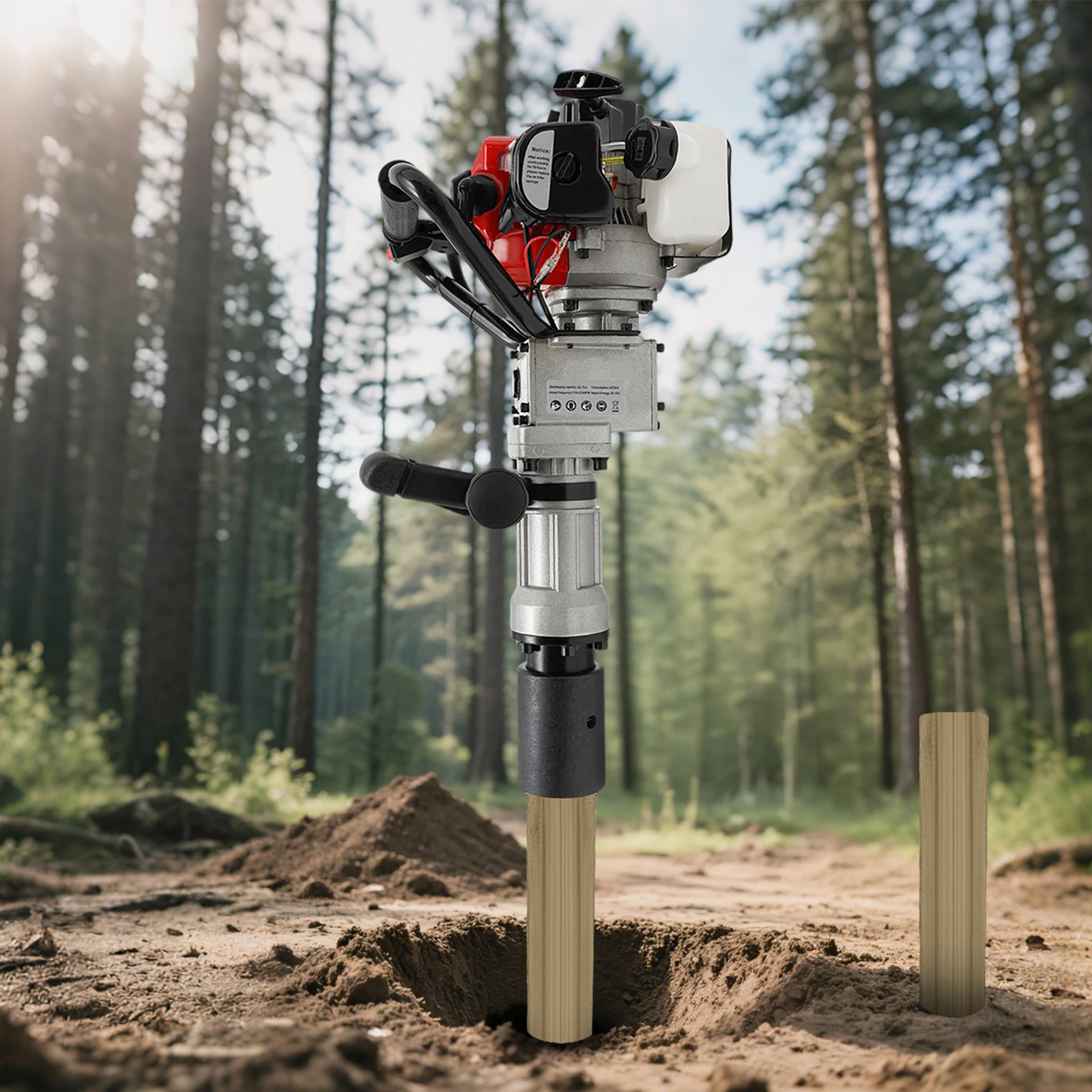 

32.7cc 2-Stroke Engine Piling Machine, 2-in-1 Gas Powered T-Post Driver with Breaker Chisel, for Fence Post Driving, Demolition