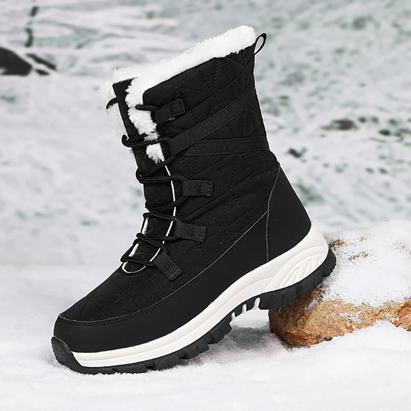 Solid Color Snow Boots Women's Winter Cotton Shoes Thick Warm High Top Shoes Anti-collision Waterproof Windproof Sneakers