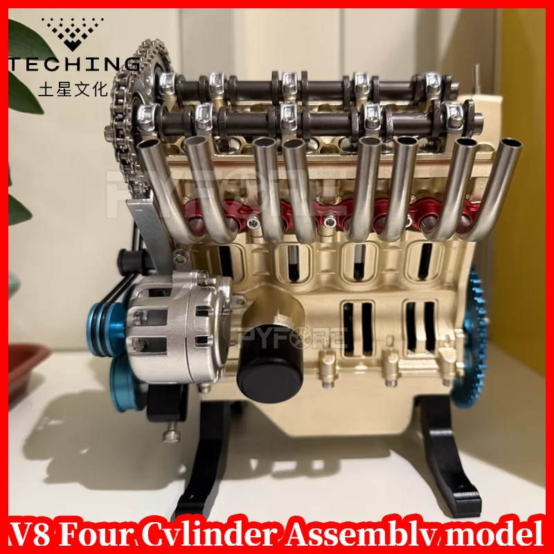 

TECHING Full Metal Engine Model Kit V8 8-Cylinder Mini Car Engine Functional DIY Assembly Toy for Adults Kids Desk Decoration