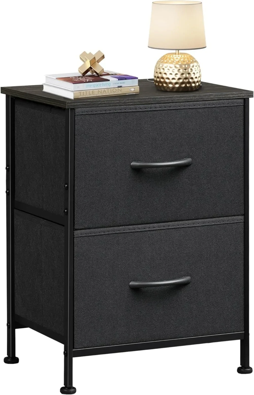 

Small Dresser for Bedroom with 2 Fabric Drawer, Bed Side Table with Drawers, End Table Bedside Furniture, Sturdy Steel Frame