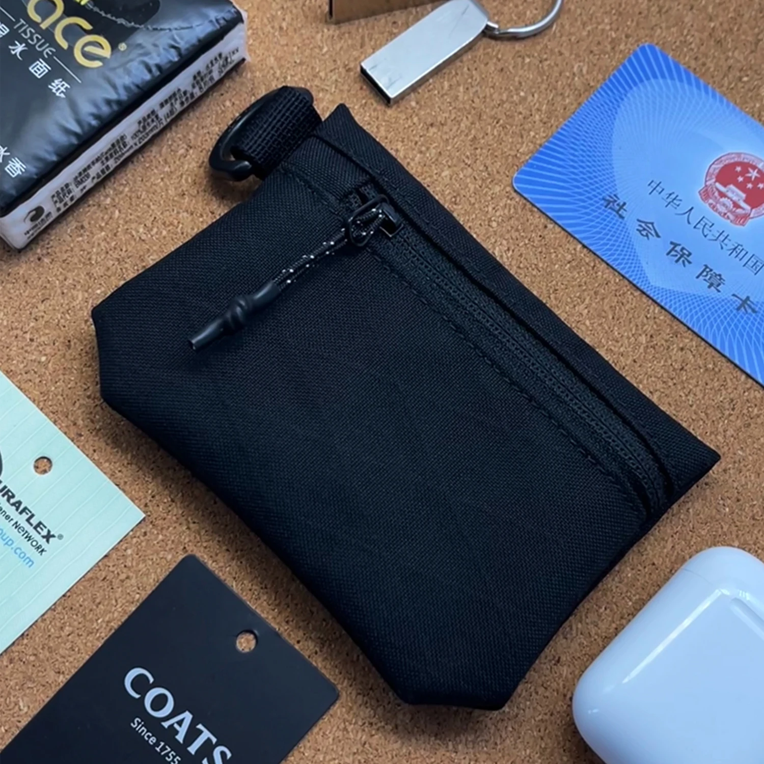 Super Mini Coin Wallet Japanese Style Black Minimalist Card Holder Nylon Waterproof Wear-resistant Purse with Zipper for Man