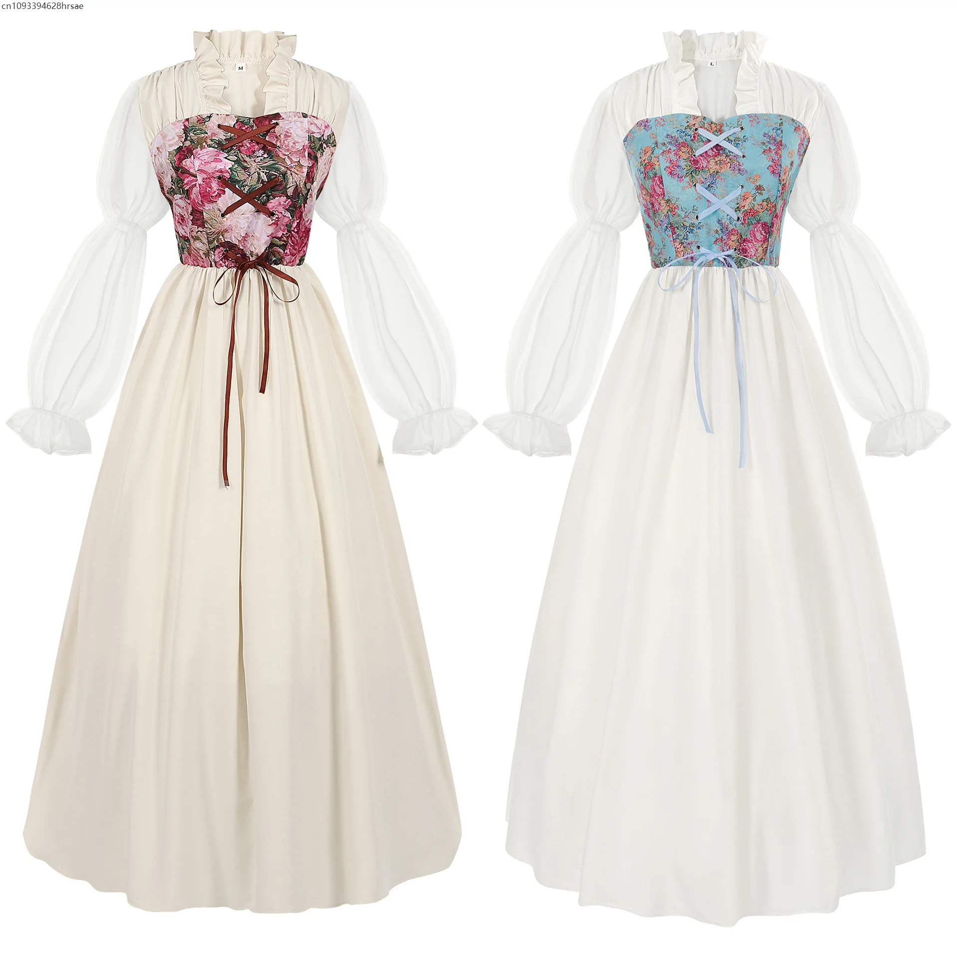 

Medieval Dress Women Vintage Sweetheart Dress With Flower Wreath Elf Ears Court Style Dresses Formal Banquet Prom Party Dresses