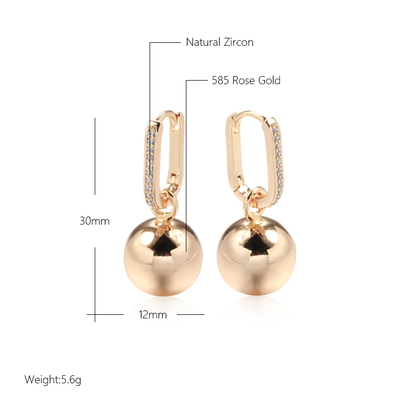 Kinel New Retro Glossy Spherical Long Earrings 585 Rose Gold Color Fashion Wedding Jewelry Unique Modern Metal Drop Earrings