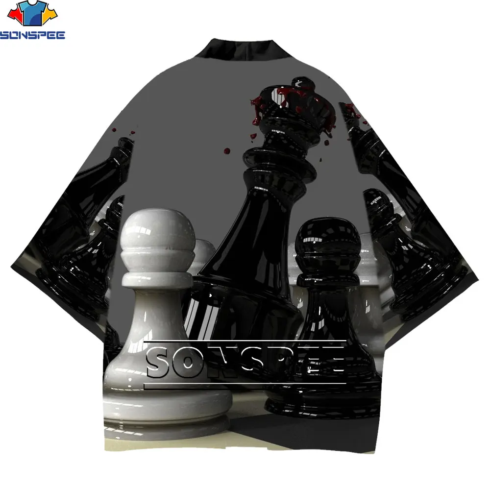 LIASOSO Newest 3D Print Graphics Chess Chessboard Gaming Black and White Kimono Harajuku Collarless Men's Oversized Costume Top