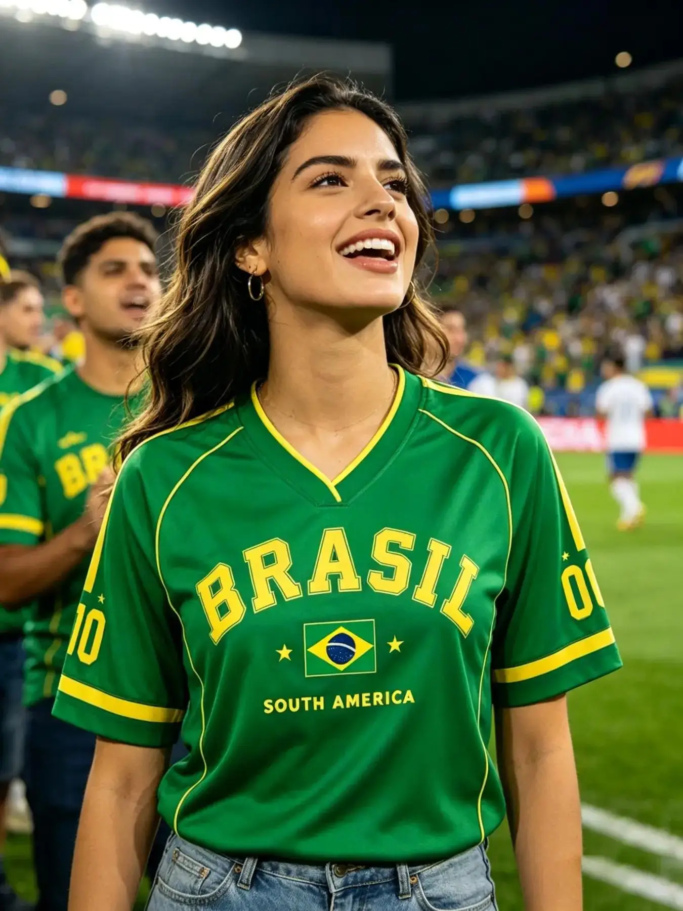 Men Women Brasil Soccer T-Shirt Casual Yellow Green Print V-Neck Short Sleeve Streetwear Women Men's Beach Football Jersey