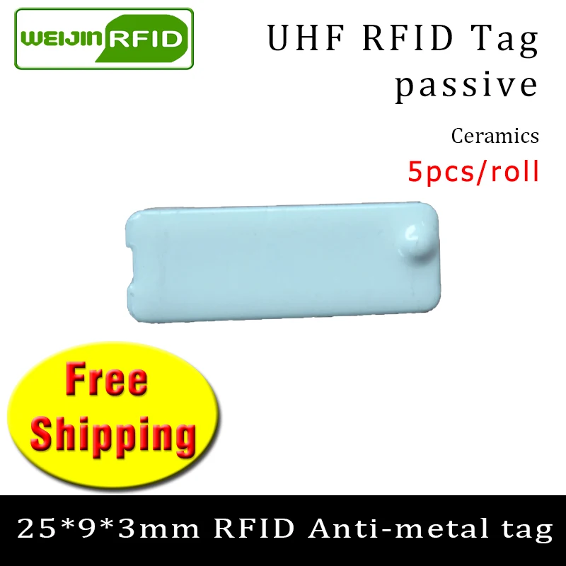 5PCS UHF RFID anti metal tag 915mhz 868mhz Alien  EPCC1G2 6C carrier 25*9*3mm  rectangle Ceramics smart card passive RFID tags