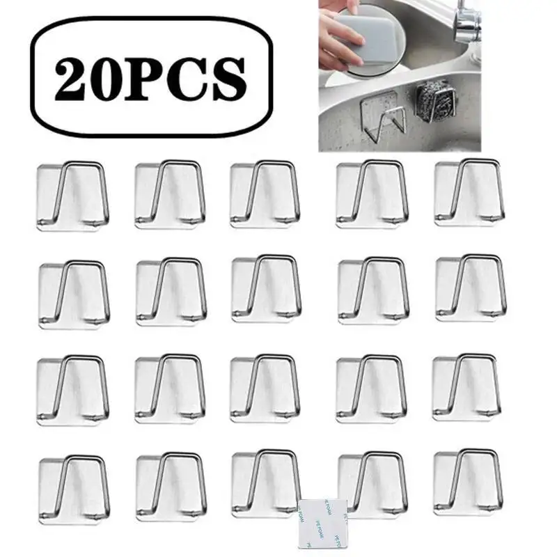 

20/2Pcs Kitchen Stainless Steel Sink Sponges Holder Self Adhesive Drain Drying Rack Shelf Household Wall Hooks Storage Organizer