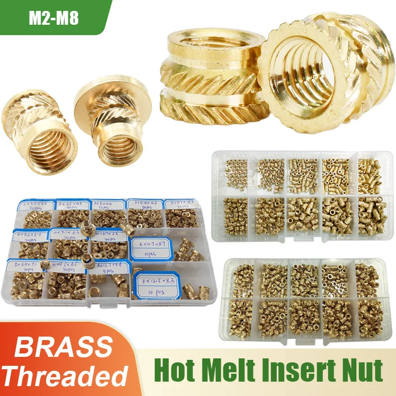 M2 M2.5 M3 M4 M5 M6 M8  Brass Threaded Insert Nut Hot Melt Copper Nuts Inserts Heating Embedded Thread Nuts Insertion Insertnut
