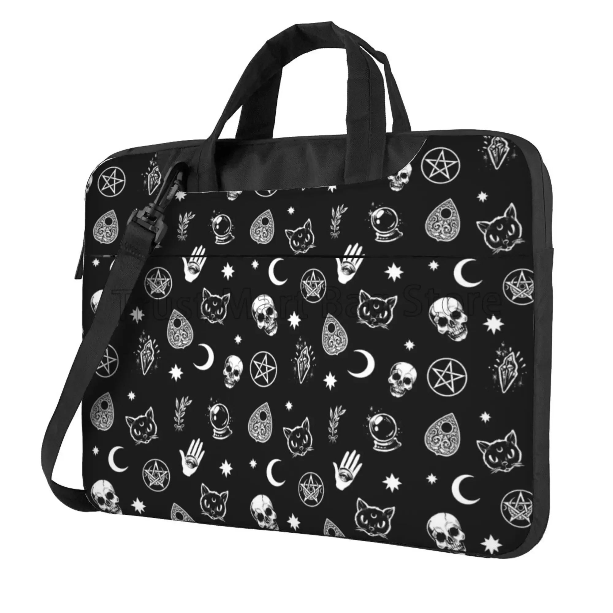 Black Witch Skull Moon Divination Laptop Shoulder Bag Laptop MacBook Netbook PC Cover Pouch with Handle Fits 13/14/15.6 Inches