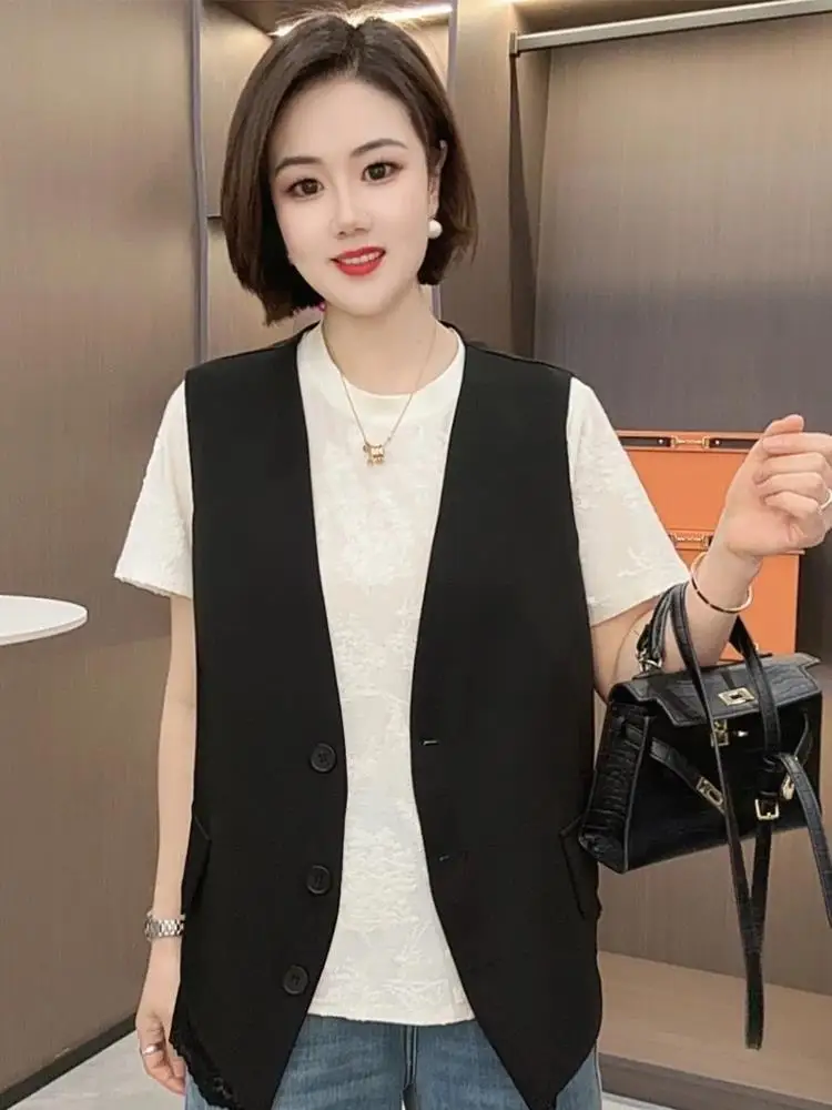 เสื้อกั๊กลูกไม้เกาหลีสเลผู้หญิงแฟชั่นอเนกประสงค์ฤดูร้อนดีไซน์ใหม่ความรู้สึกขนาดเล็กคุณภาพสูงความรู้สึกระดับท็อป