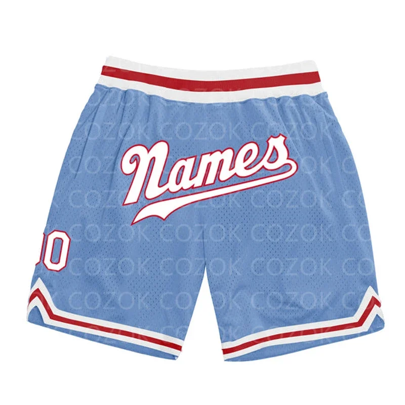 Custom light blue red black Authentic Basketball Shorts 3D Printed Men Shorts Your Name Mumber Quick Drying Beach Shorts