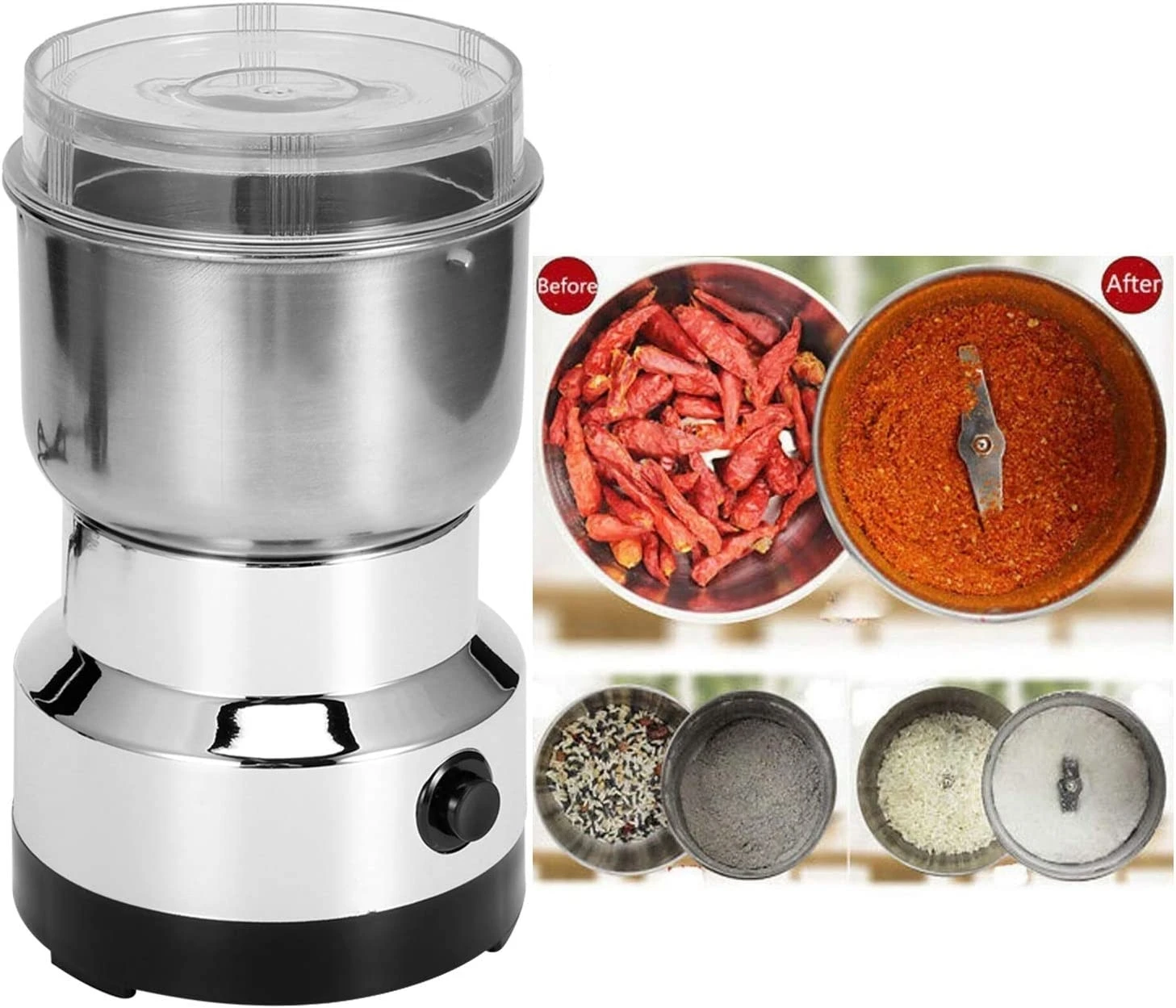 

Coffee Grinder Electric Portabl Household Pepper Legumes Bean Grinding Machine Stainless Kitchen Multipurpose Grain Chopper Tool