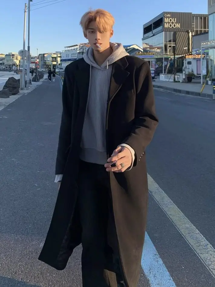 

Wool Blend Fur Coat Mans Surplice Cut Wrapped Front Overlapped Intersected Crisscrossed Transverse Diagonal Oblique Slanted Bold