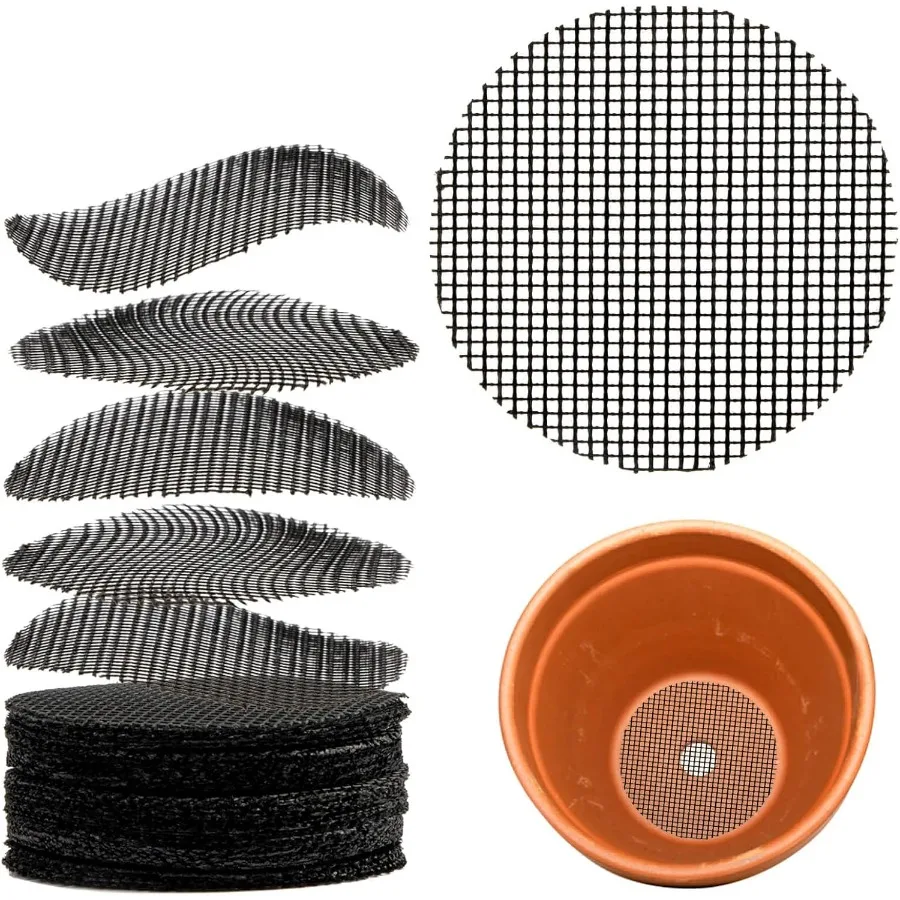 

100 Plant Pots Hole Mesh Pad MAQIHAN Flower Pot Mesh Mat Terrarium Potting Eye Mesh Mats Pot Substrate Barrier 2 Inch Net Bonsa
