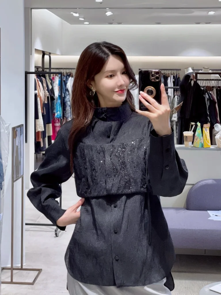 

Ele Korean Sle Summer New Casual Comfortable Faion Loose Slimming Strap irt Cotton Long Sve Pure Color Commute Wind