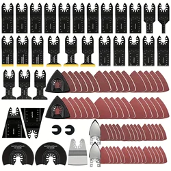 97Pcs Oscillating Saw Blades Set Wood and Metal Cutting Multitool Bi-Metal Blades Sandpaper Quick Release Tool Kits