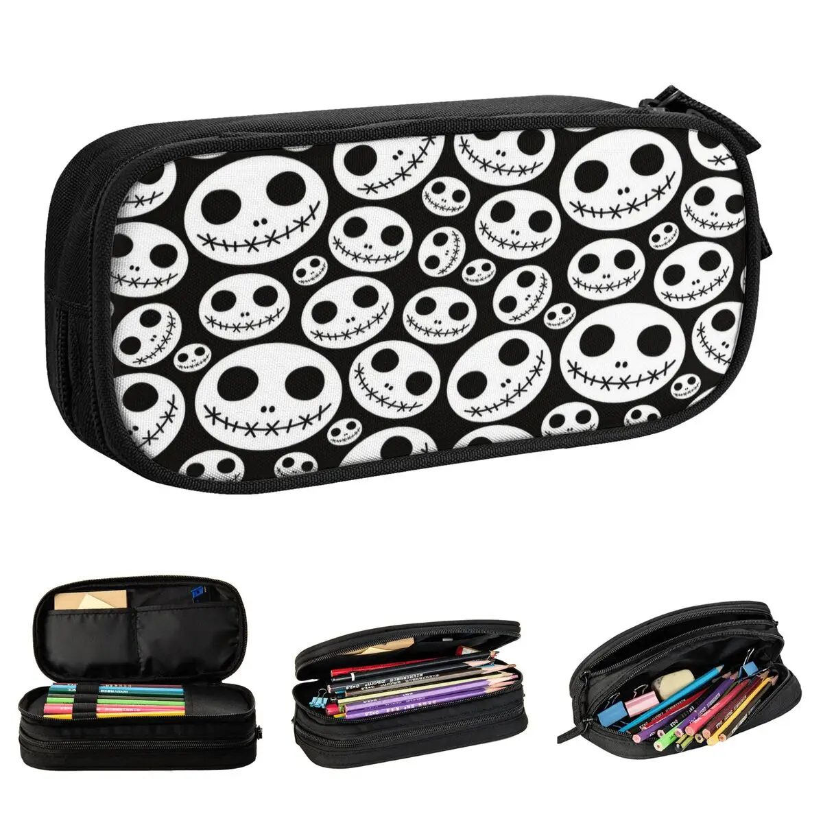 halloween scary face skull goth pencil case cute pen holder bolsa para criancas grande armazenamento para estudantes presentes da escola 01