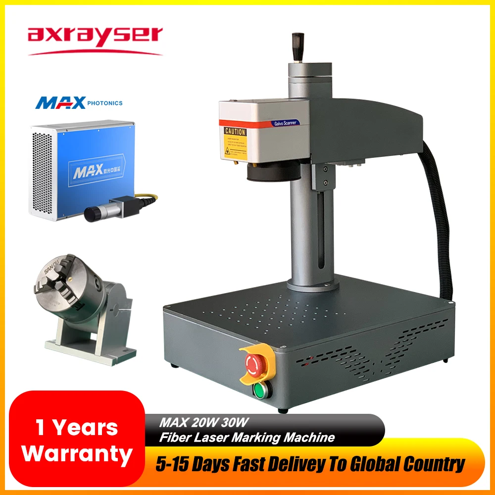 

Fiber Laser Marking Machine 20W 30W with 80mm Rotary MAX Laser Source Engraving Metal Plastic Glass Wood Jewellery