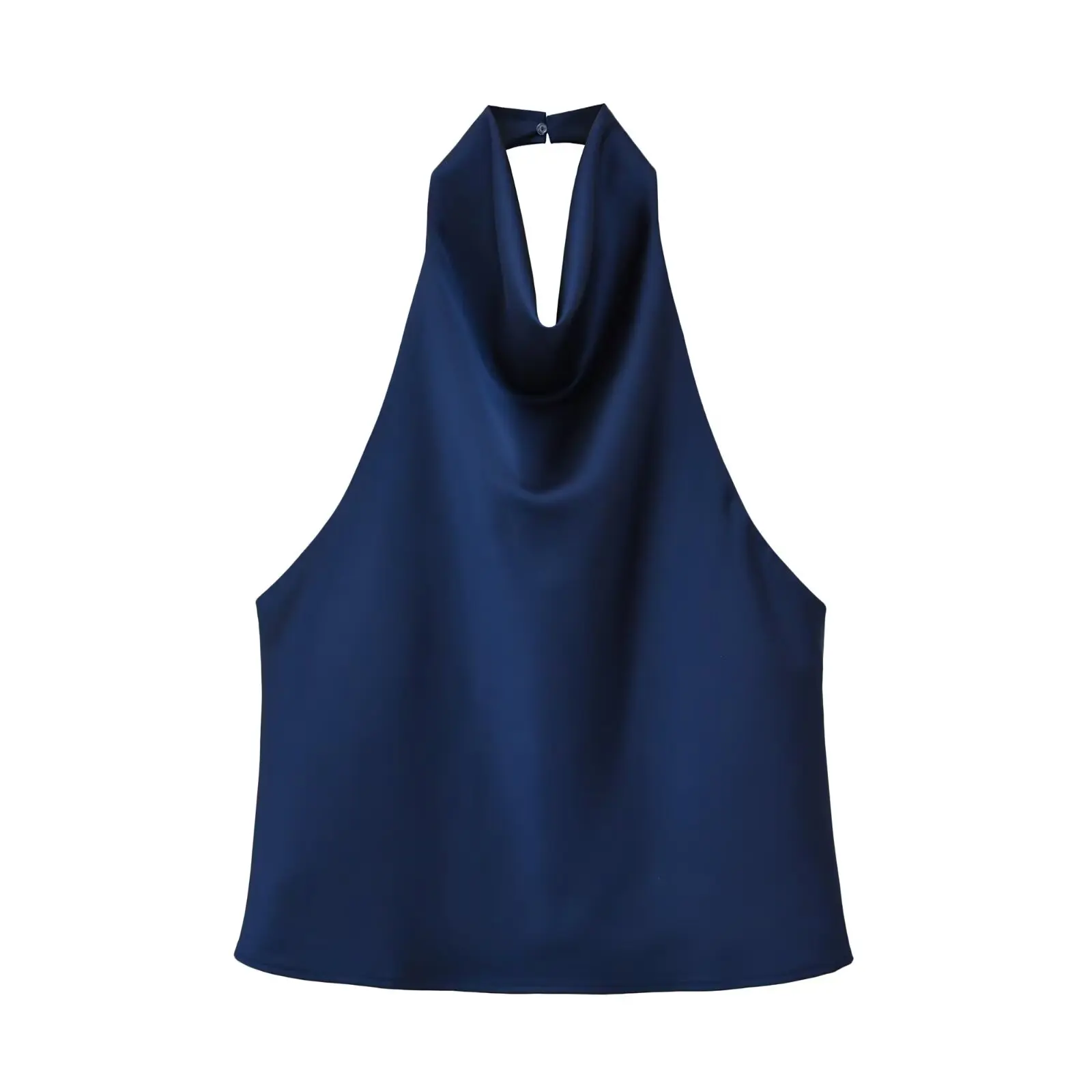 Willshela Women Fashion Satin Pleated Backless Tank Tops Vintage Halter Neck Sleeveless Female Chic Lady Tops