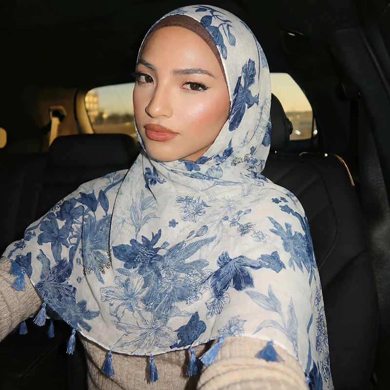 New Luxury Brand Scarf Floral Cotton Shawl Lady Wrap Large Pashmina Hijab Headband Scarves Islamic Turban Bufanda Foulard Stoles