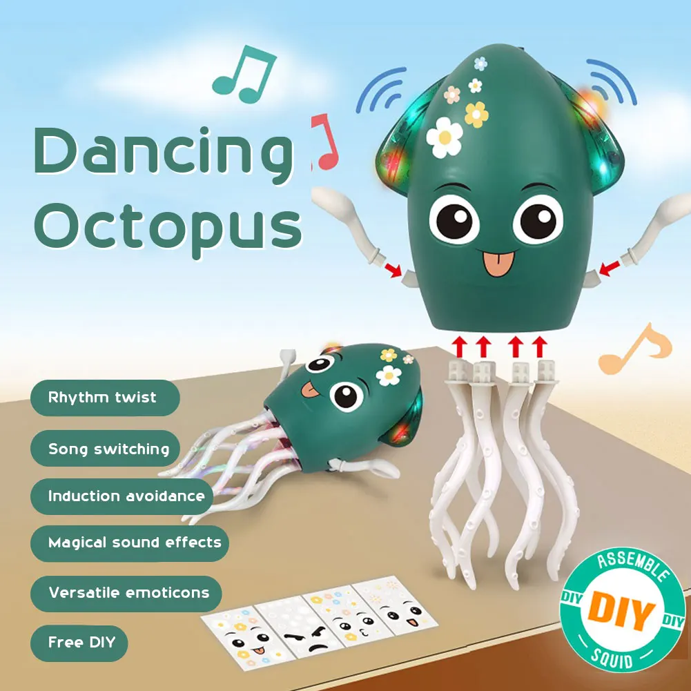Dancing Funny Octopus Toy Smart Obstacle Avoidance Cartoon Interactive Moving Toys Education Toddler Octopus Toy for Kid Gift