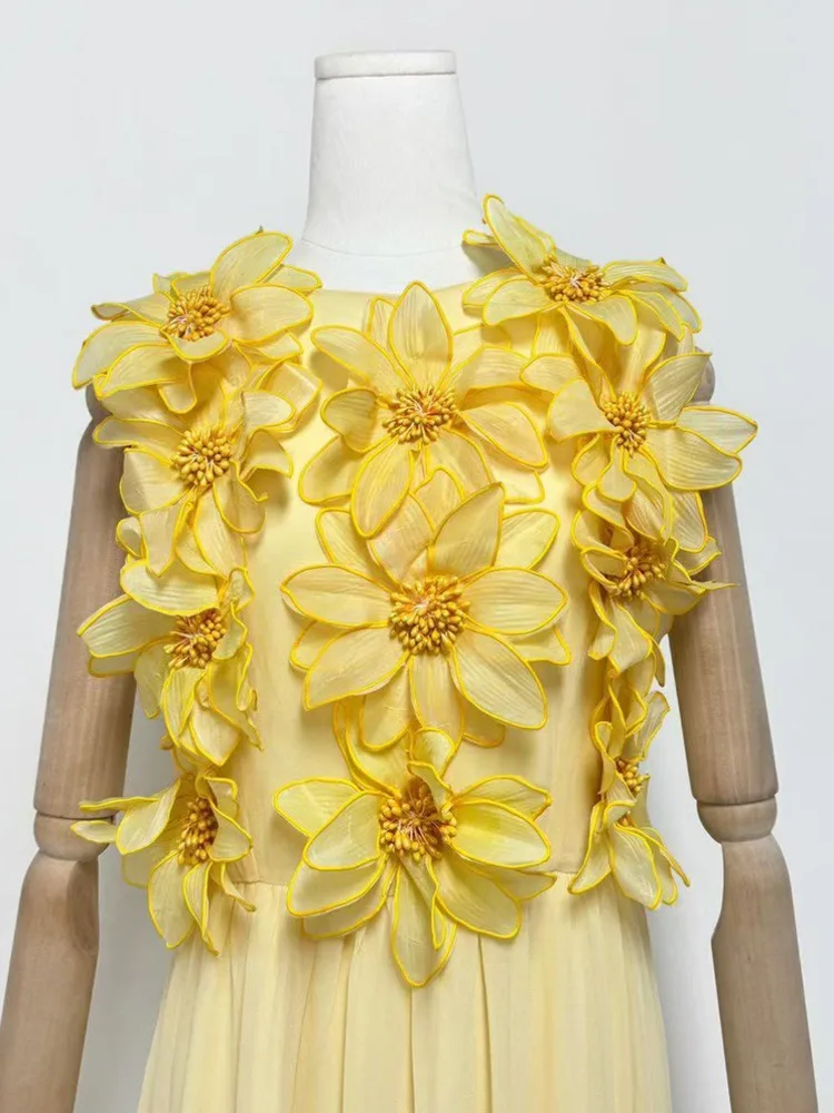 Qmqa moda feminina elegante estilo férias colete vestido em torno do pescoço cintura alta magro tridimensional floral vestidos elegantes qm761