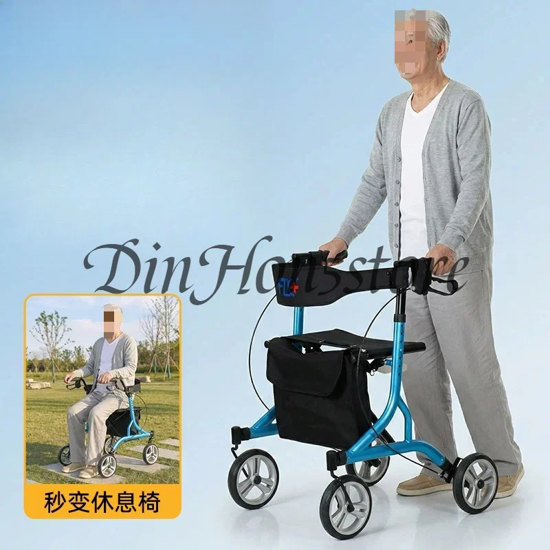 Elderly trolley folding portable travel walker the elderly walking can push and sit