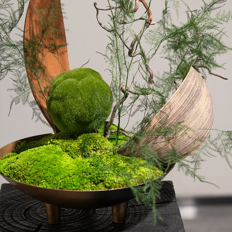 

Premium New Chinese Immortal Moss Bonsai Tray Green Plant Wabi Sabi Sales Office Hotel Restaurant
