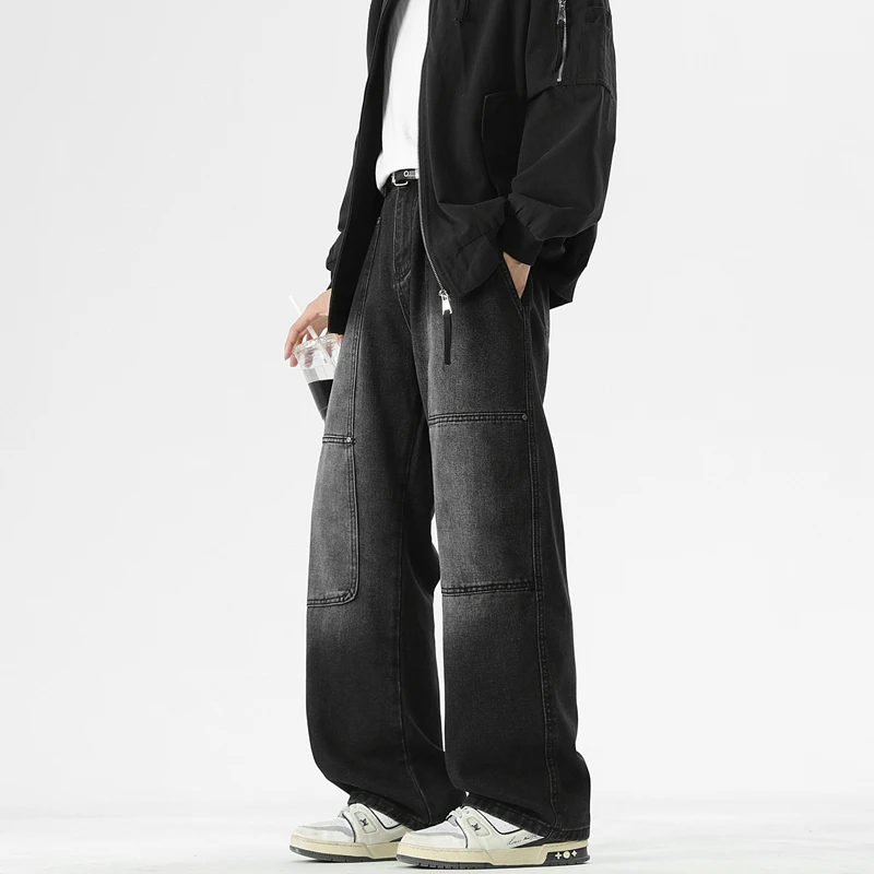 

High-end Trend Personality 2025 Autumn and Winter Retro Casual Straight with Wide Legs Loose N-style Washed Machete Jeans