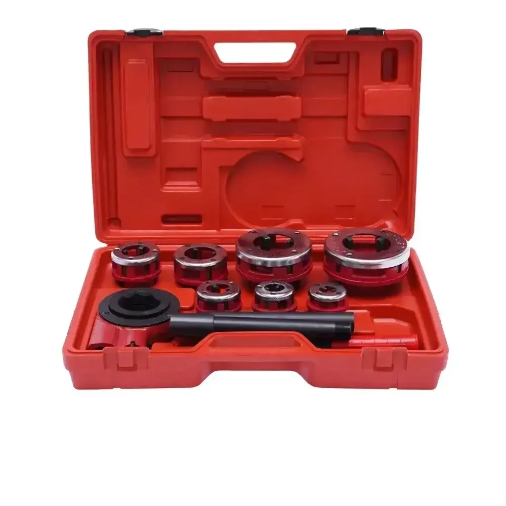 ​ ​ Set infila tubi manuale a cricchetto con 7 matrici 3/8 1/2 3/4 1 1-1/4 1-1/2 2 pollici per filettatura tubi in acciaio zincato ​ ​