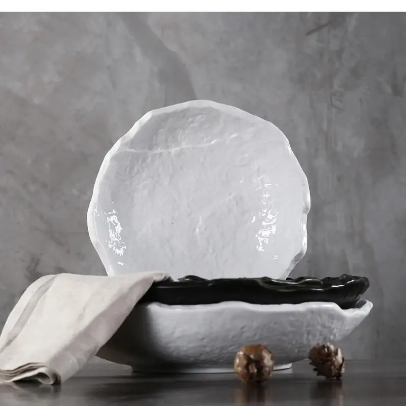 

10-дюймовая круглая керамическая тарелка для фруктов и десерта, японский каменный узор, суп, бытовая посуда, кухонные принадлежности