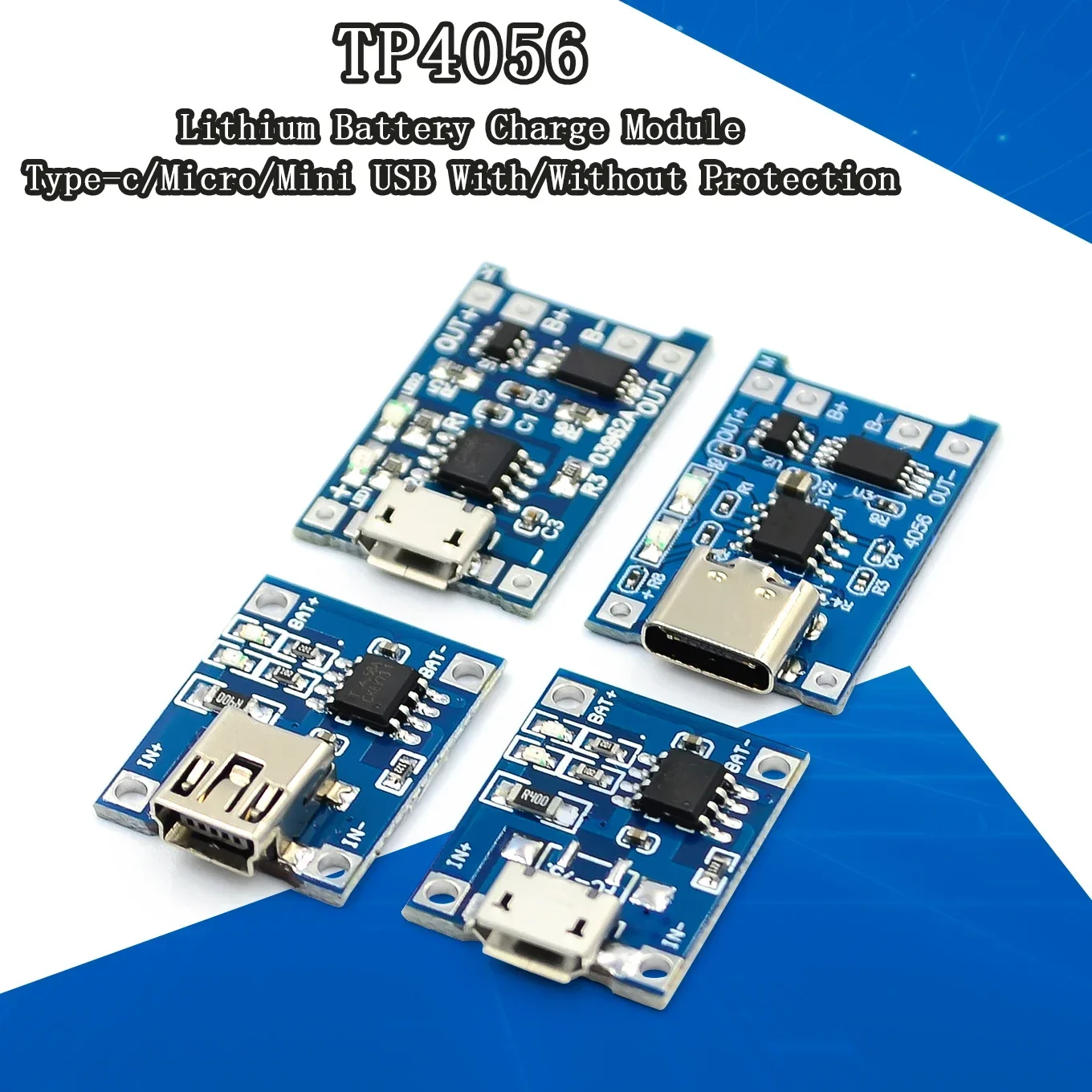 Mini Micro Type-c USB 5V 1A 18650 TP4056 Lithium Battery Charger Module Charging Board With Protection Dual Functions 1A Li-ion